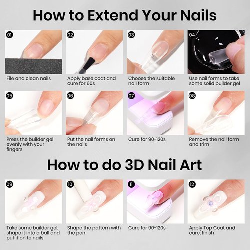 MIZHSE 30g Solid Builder Gel for Nails and 15g Rhinestone Glue, Clear Hard Nail Builder Gel 3D Sculpting Gels Non-Sticky U V LED Nails Charm Glue 3D Art Salon Home DIY