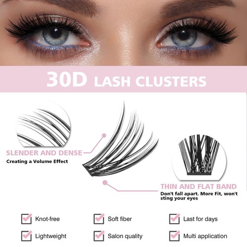 FinyDreamy 30D Lash Clusters 280pcs Individual Lashes 8-16mm Mix Lengths Volume Cluster Lashes C Curl 0.07mm Thickness Eyelash Individual Cluster Lashes And Apply Under Your Lashes (30D 8-16mm)