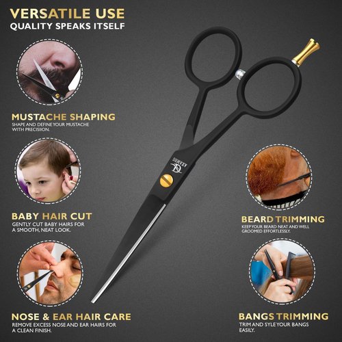 DEMAXA 5" Professional Beard Scissors for men Mustache Scissors with 1 Mustache Comb, 1 Beard Comb & Soft Pouch – Prefect Beard shears mustache kit for All Facial Hair – moustache Grooming kit for Men