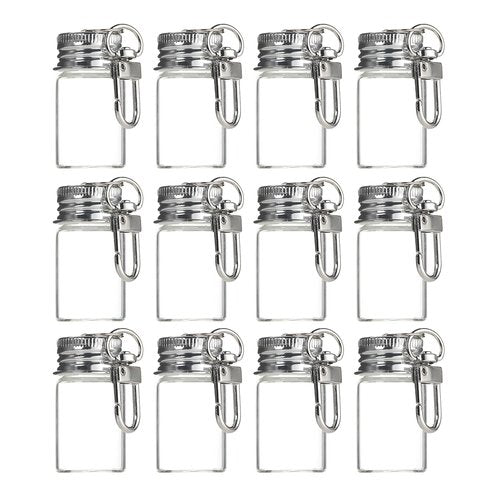Doromy 12 Packs 7ml Mini Glass Bottle Keychain with Screw Cap Small Clear Vials with Metal Key Ring Clear Glass Storage Jars for Crafts, Perfume, Essential Oils, Travel