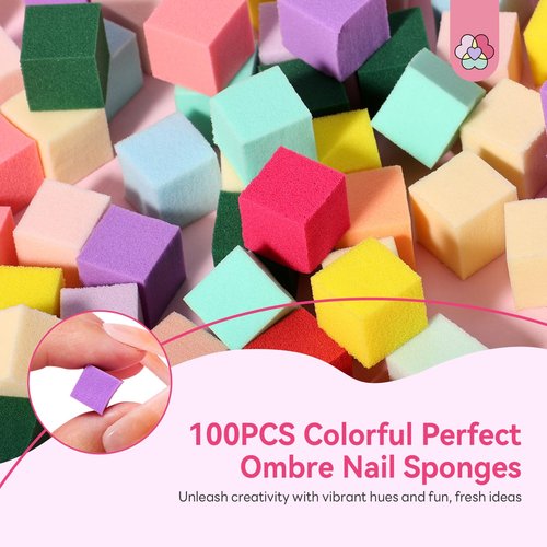 SAVILAND Essentials Colorful Mini Nail Sponge: 100PCS Ombre Sponges With Grabbing Pen Soft Nail Sponges for Ombre French Tip Tools Nail Art Kit Gradient Chrome Effect Nail Art Supplies & Nails Design