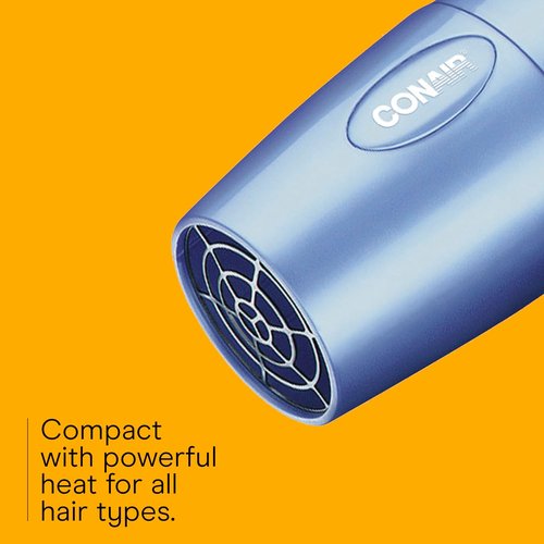 Conair Travel Hair Dryer - 1600W Compact Dual Voltage Blow Dryer with Folding Handle | Blue