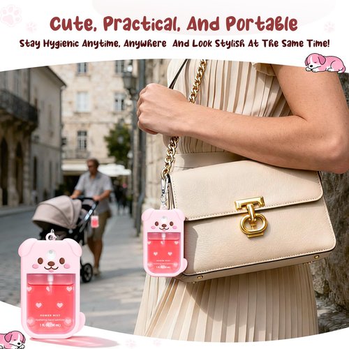 Kivzex Dog Silicone Case for Touchland Hand Sanitizer Spray with Keychain, Compatible with Power Mist & Glow Mist 1 FL Oz/30ML for Touchland Case, Cute Travel Cover Sleeve Pink