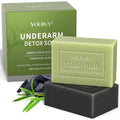 Underarm Detox Soap, 2 Pcs Armpit Detox Soap with Green Tea & Tea Tree, Charcoal & Mint for Eliminating Odor, Exfoliating, Moisturizing , Bar Soap for Legs, Knee, Feet, Hands Whole Body - 10 oz（280g）