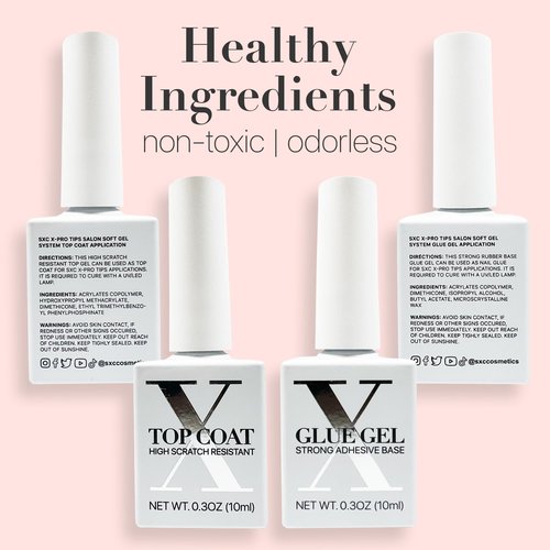SXC Cosmetics French Tip Press On Nails Pink Series, Medium Square X-Pro Tips Starter Kit