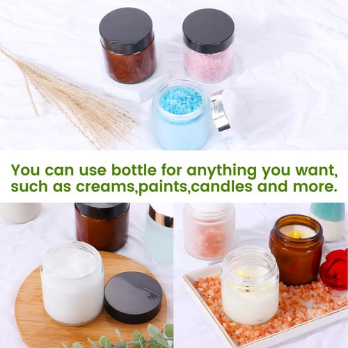 EkkoVla 24 Pack 4 oz Frosted Glass Jars with Lids, Round Empty Cosmetic Containers with Inner Liners for Lotion, Cream, Ointments, Powder, Candle