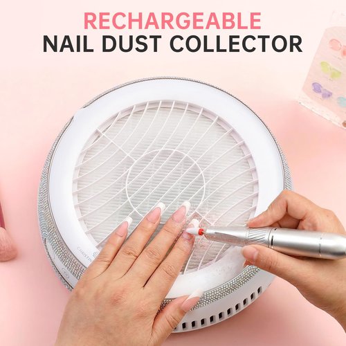 CHRISTINE SHELLY Nail Dust Collector, Cordless Dust Collector Nail Tech, Powerful Vacuum Fan Vent Dust Collector Extractor Dust Suction Machine for Acrylic Nails Polishing, Low Noise, Nail Salon&Home