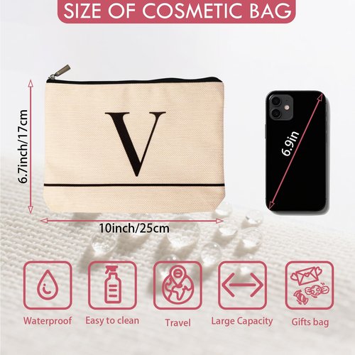 HDYHDY Letter A-Z Initial Personalized Makeup Bags, Birthday Gifts for Women, Monogrammed Gifts for Women Mom Sister Best Friend Bride Bridesmaid, Mothers Day, Christmas, Small Travel Cosmetic Bag (V)