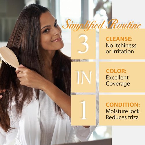 Chestnut Brown Hair Dye Shampoo by [Brand Name] - 3-in-1 Instant Color & Gray Coverage, 16.9 Fl Oz