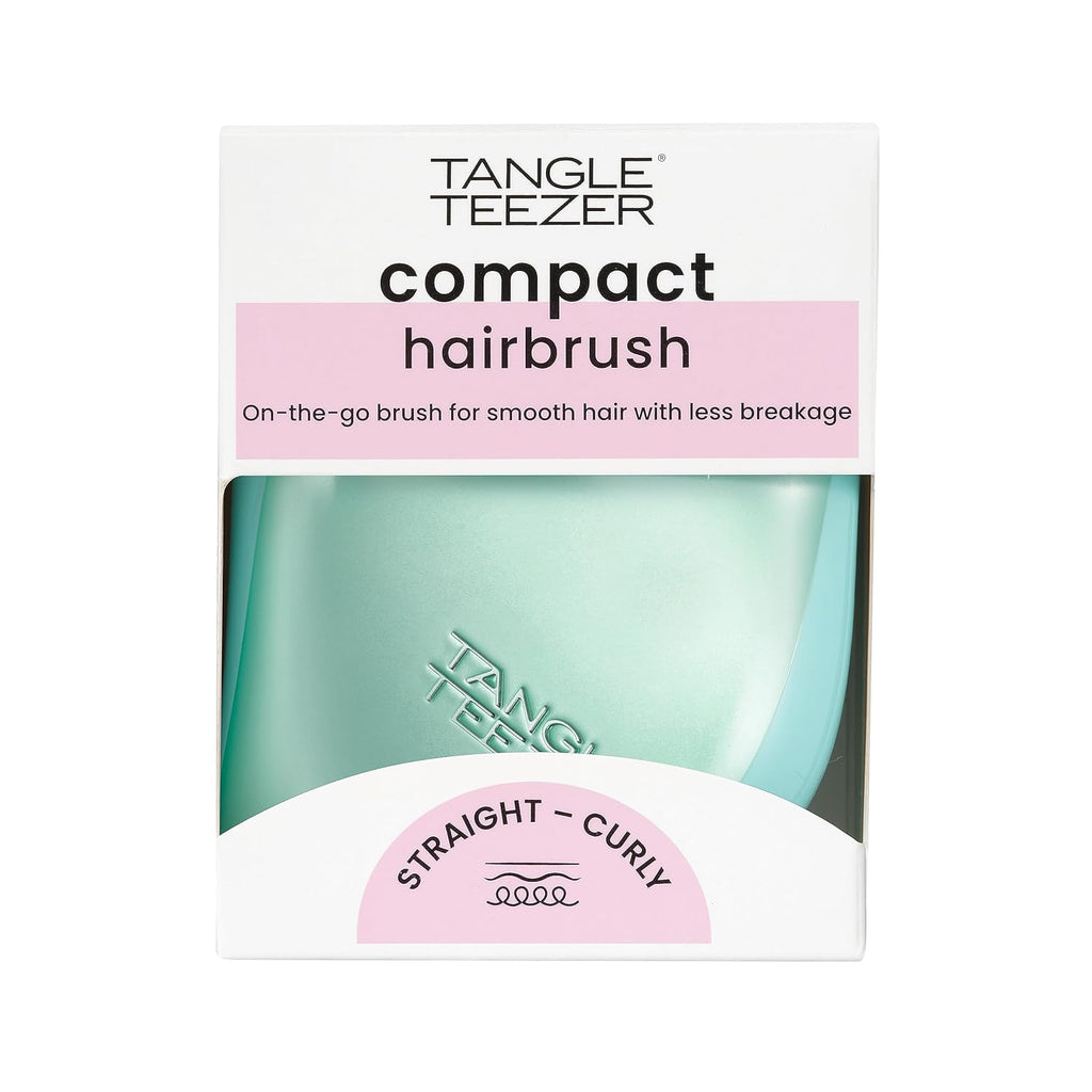 Tangle Teezer | Compact Styler Detangling Hairbrush | Travel-Friendly with Protective Cover | Teal Matte Chrome