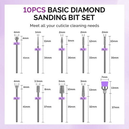 MelodySusie Nail Drill Bits, 10Pcs Diamond Sanding Bit Set with 40pcs Small Sanding Bands (#120#180#240 Grits) with 3.1mm Mandrel Bit, Nail Gel Polish Remover Tool for Acrylic Nails Manicure Nail Prep