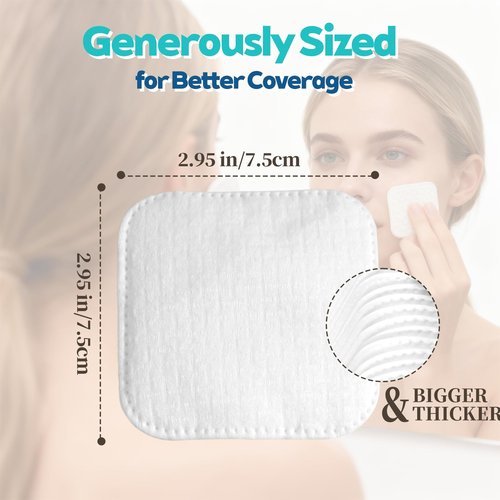 Vexlytra Large Soft Cotton Pads for Face (150 Count)- Lint-Free, Pressed Seam Design, Gentle on Sensitive Skin & Eyes, Perfect for Makeup Removal & Facial Cleansing (2, Blue)