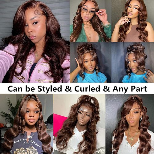 ALLRUN Brown Body Wave Bundle Human Hair 16 Inch Hair Weave Human Hair 1 Bundle 10A 100% Unprocessed Brazilian Remy Virgin Raw Hair Extensions 4# Color Reddish Brown
