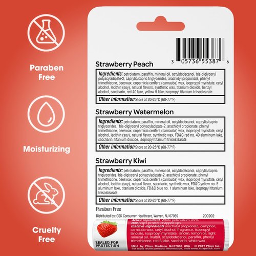 ChapStick Strawberry Lip Balm 5-Pack – Remix 3-Pack + Original 2-Pack, Sweet & Fruity Moisturizers for Dry Lips, 0.15 Oz Ea