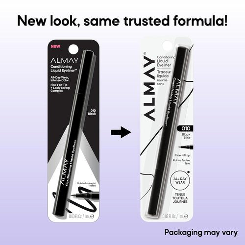 Almay Conditioning Liquid Eyeliner - Longwearing, Waterproof & Hydrating - 10 Black, 0.03 fl oz