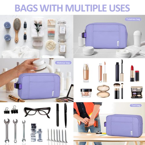 NOL Natural Organic Lifestyle Nylon Waterproof Makeup Bag Lightweight Travel Toiletry Bag for Adults, Reusable, Zip Closure with Buckle Handle, Snack Bag, Travel Cosmetic Bag,Light purple