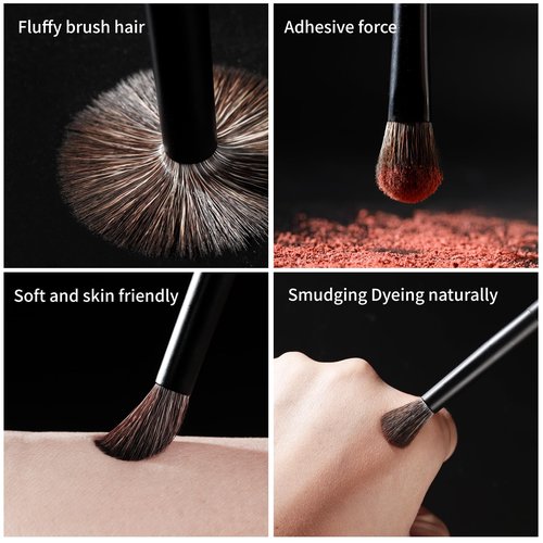 Eye Makeup Brushes 8pcs Eyeshadow Makeup Brushes Set with Soft Synthetic & Natural Hair, Real Wood Handle with Bag for Eyeshadow, Eyeliner, Blending, Eyebrow, Pure Black