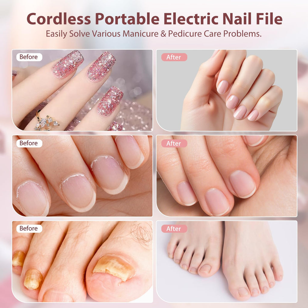 ZABOUL Electric Nail Drill Kit Cordless Professional Manicure Pedicure Nail File Buffer for Acrylic Nails Gel Polishing Removing Manicure Salon Home with Nail Drill Bits Sanding Bands