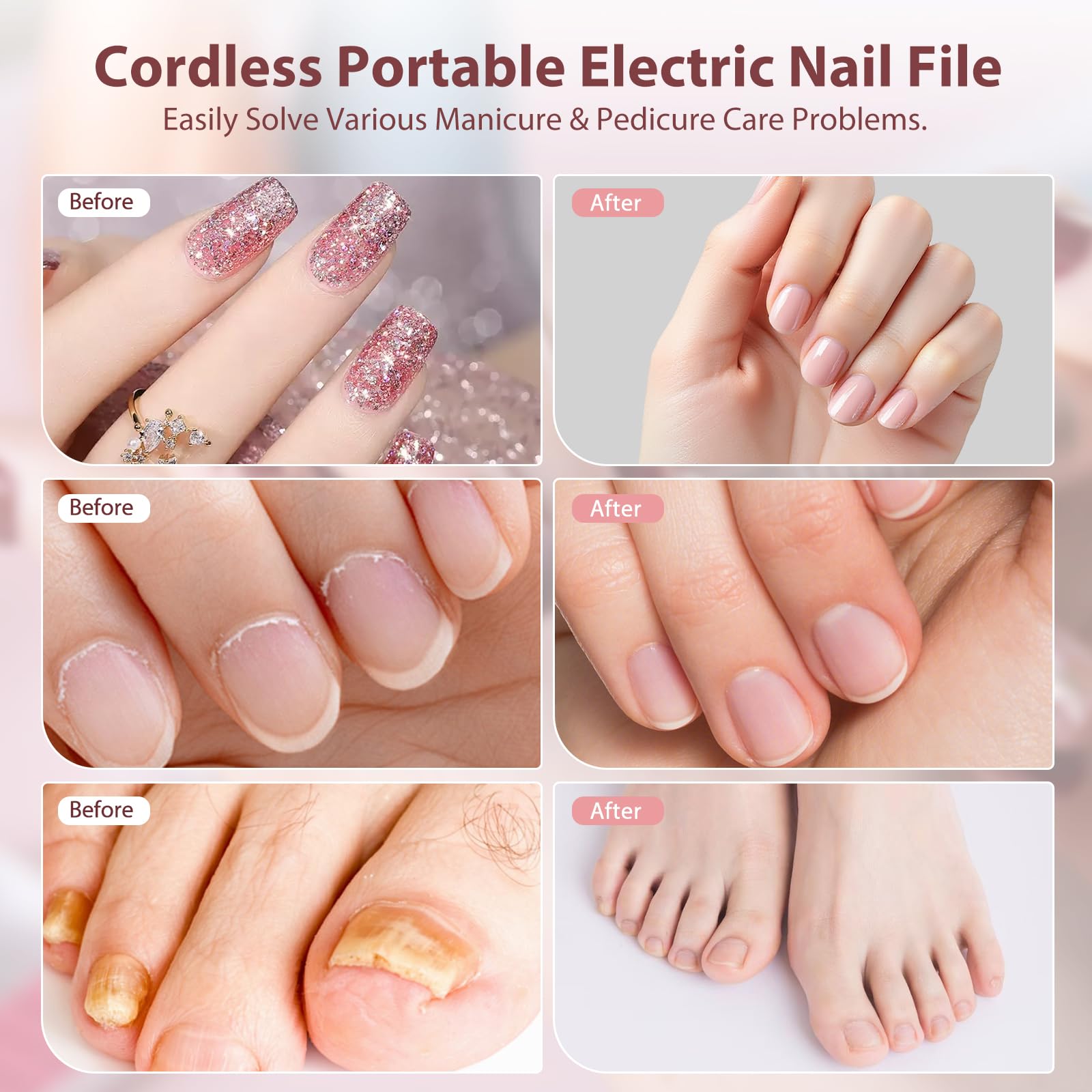 ZABOUL Electric Nail Drill Kit Cordless Professional Manicure Pedicure Nail File Buffer for Acrylic Nails Gel Polishing Removing Manicure Salon Home with Nail Drill Bits Sanding Bands