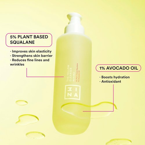 3ina MAKEUP - Yellow Oil Cleanser with 5% Plant-Based Squalane & 1% Avocado Oil | Vegan & Cruelty-Free