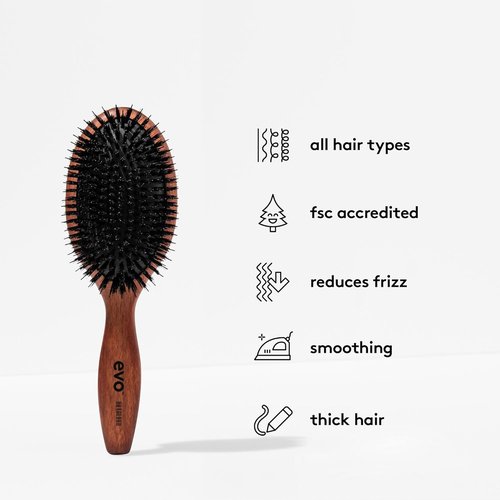 Evo Bradford Boar Bristle Hair Brush - Detangles & Smooths Frizzy, Long, Wavy, Thick, Curly Hair