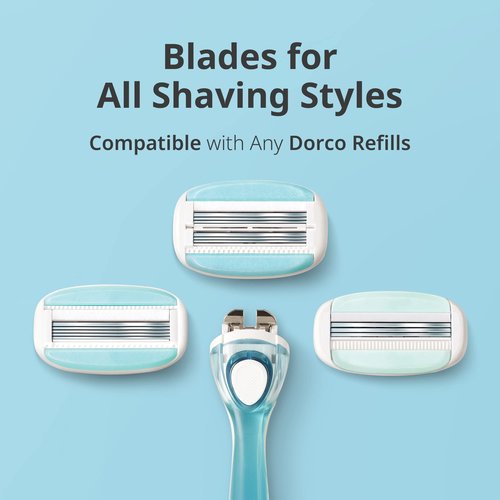 DORCO eve Pack of 3 Razors for Quick & Easy Shaving (No Handle, 8 Pcs Razor Blade Refills), 3 Curved Blades for Shaving with Aloe Vera Moisture Bar, Interchangeable Cartridge for Sensitive Skin