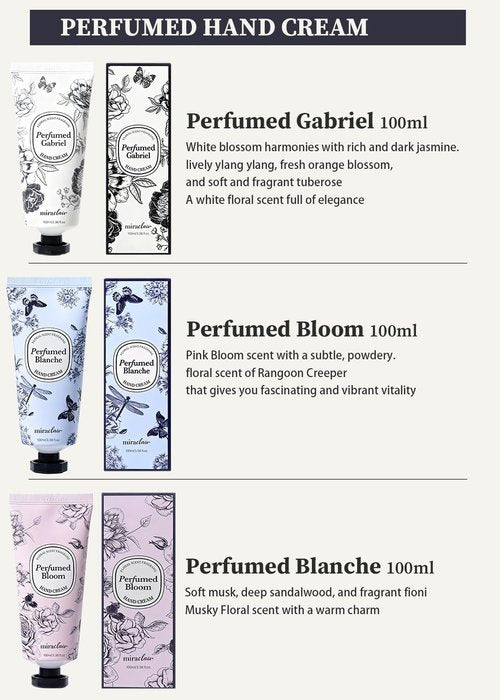 MIRACLAIR Perfumed Hand Cream Set - Moisturizing & Wrinkle Care with Shea Butter | 3 Scents, 100ml Each