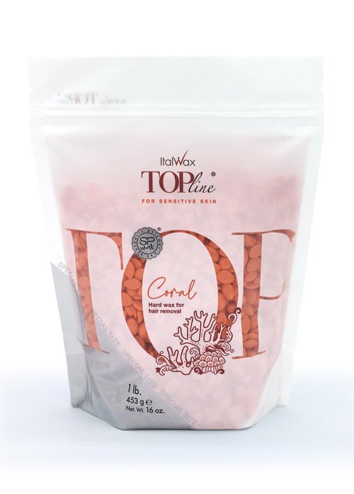 Italwax Top Line Coral Hard Wax Beads 1lb (450 g) – Creamy Strong Grip Wax for Bikini & Coarse Hair, Suitable for Sensitive Skin, Professional Use – Made in Italy