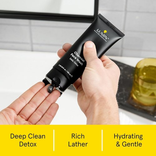 Lumin Charcoal Face Wash for Men - Daily Detox Cleanser, Hydrating & Exfoliating, 3.4oz