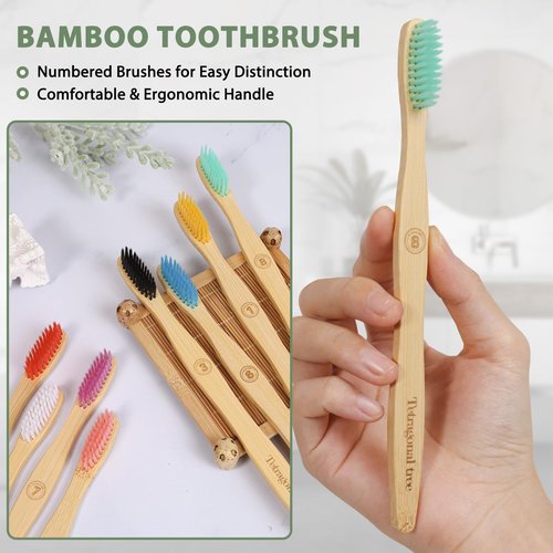 Tetragonal tree 20 Count Bamboo Toothbrushes - BPA Free Soft Bristles Natural Toothbrush Set - Biodegradable & Compostable Eco-Friendly Wooden Toothbrush, Multicolor