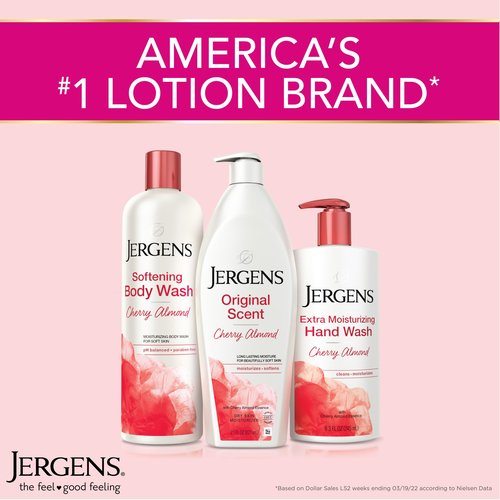 Jergens Original Scent Dry Skin Body Lotion, Hand and Body Moisturizer, Cherry Almond Essence, Dermatologist Tested, 3 Oz, Pack of 8
