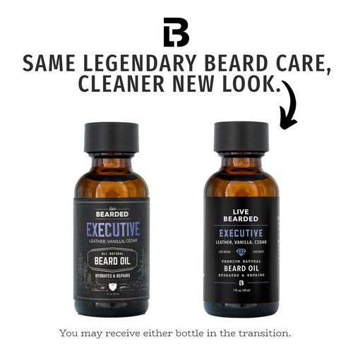 Live Bearded Beard Oil, 1 fl oz - Premium All-Natural Jojoba - Made in the USA - Hair and Skin Care for Men with Dry, Flaky Patches | Executive Scent - Cedar, Vanilla