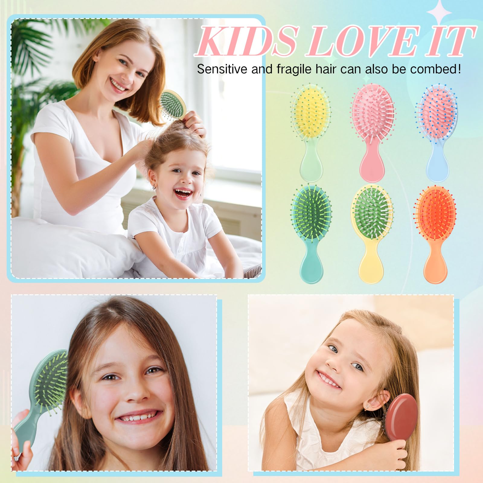 Yoande 36 Packs Mini Detangling Hairbrush Squirt Detangler combs Toddler Soft Bristle Travel Hairbrush Women Girl