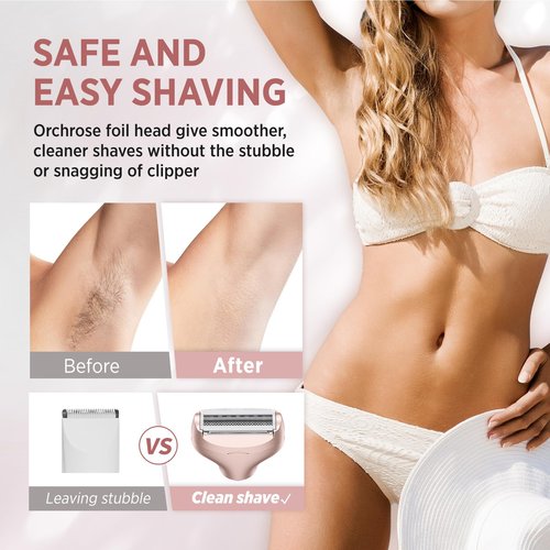 Orchrose Electric Razor for Women Body: Rechargeable Painless Electric Shaver for Bikini Face Body Legs Underarms
