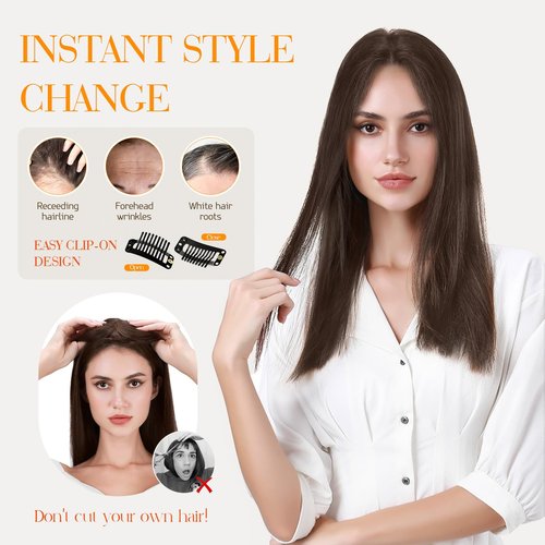 Hairro Human Hair Toppers For Women No Bang Middle Part Side Bangs Hair Clip Wispy Thin Short Wiglet Hairpieces 11 Inches 14g #1B Natural Black