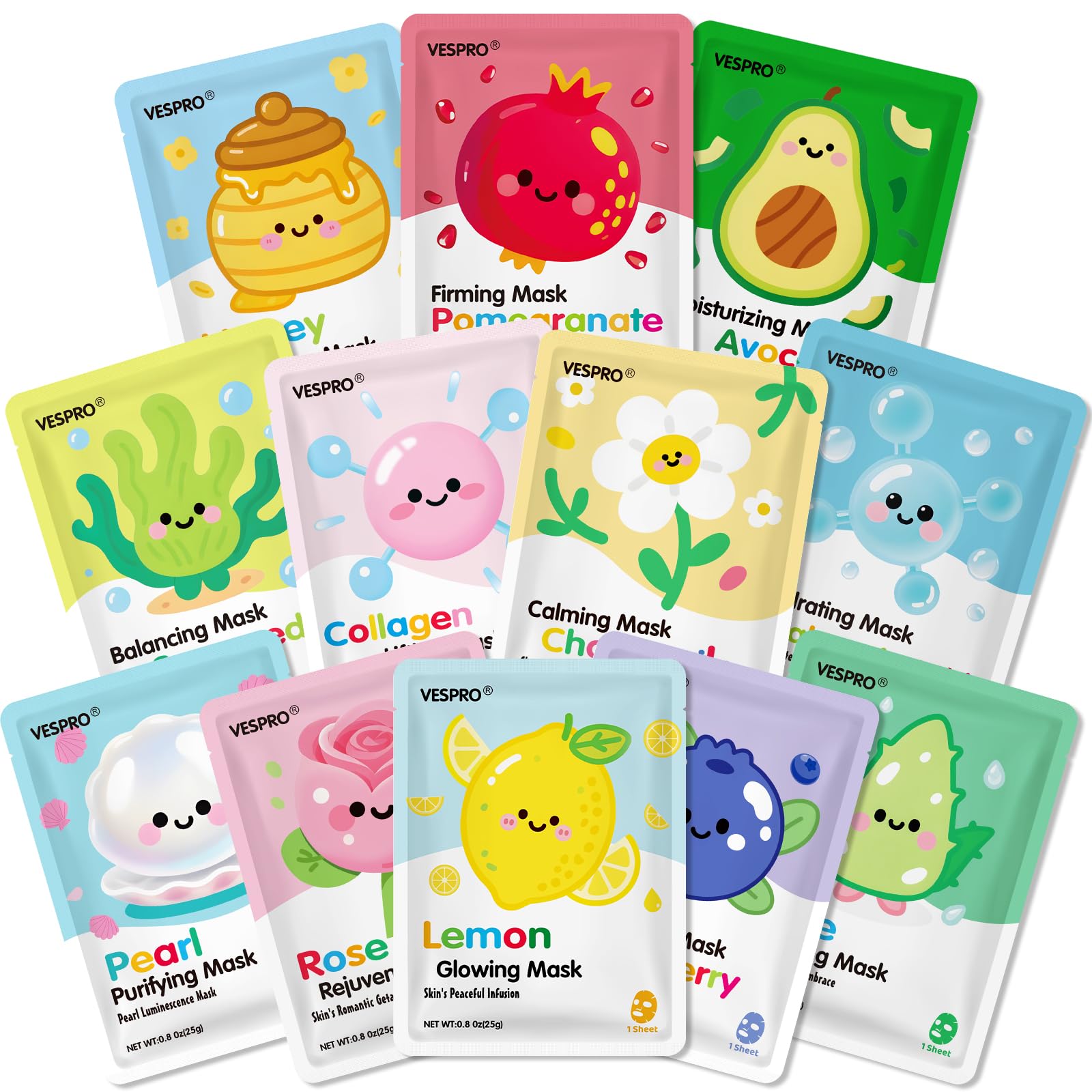 12 Pack Face Masks for Women, Hydrating & Moisturizing Facial Mask for Skin Care, Bulk Sheet Collage Spa Party Supplies, Christmas Gifts, Sleepover Party for Teen Girls, Stocking Stuffers for Women