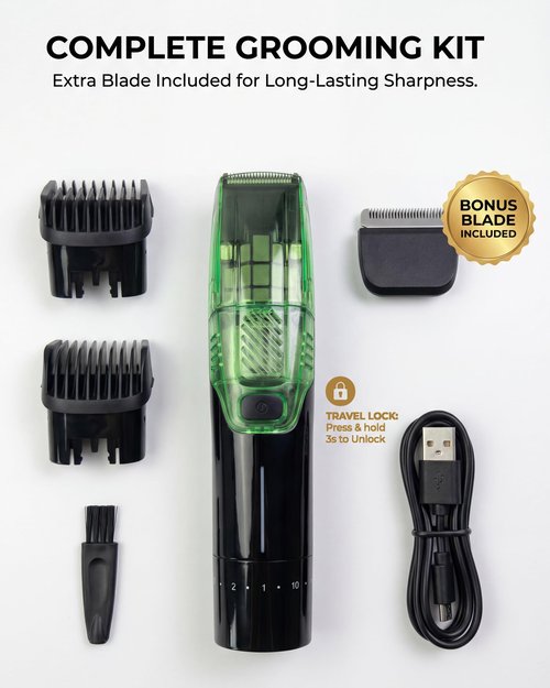 Vacuum Beard Trimmer for Men – 2-Speed Adjustable Suction & Power, IPX6 Waterproof Wet/Dry Cordless Hair Clipper. 40 Length Settings (0.5-20mm), USB-C Fast Charge, Magnetic Easy-Clean Bin&Travel Lock