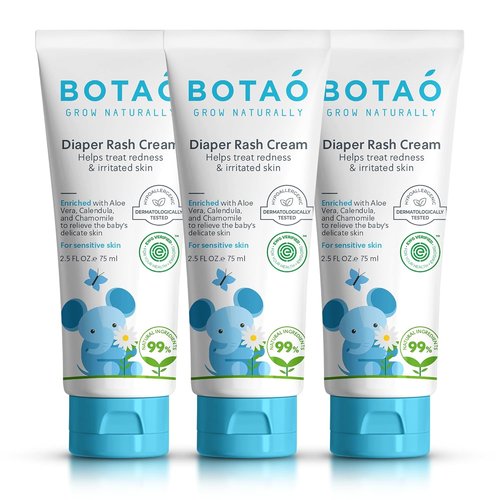 BOTAO Baby's Natural Diaper Cream - Organic EWG Verified Formula | Soothes Rashes with Aloe Vera & Calendula | 2.5 Oz (3 Pack)