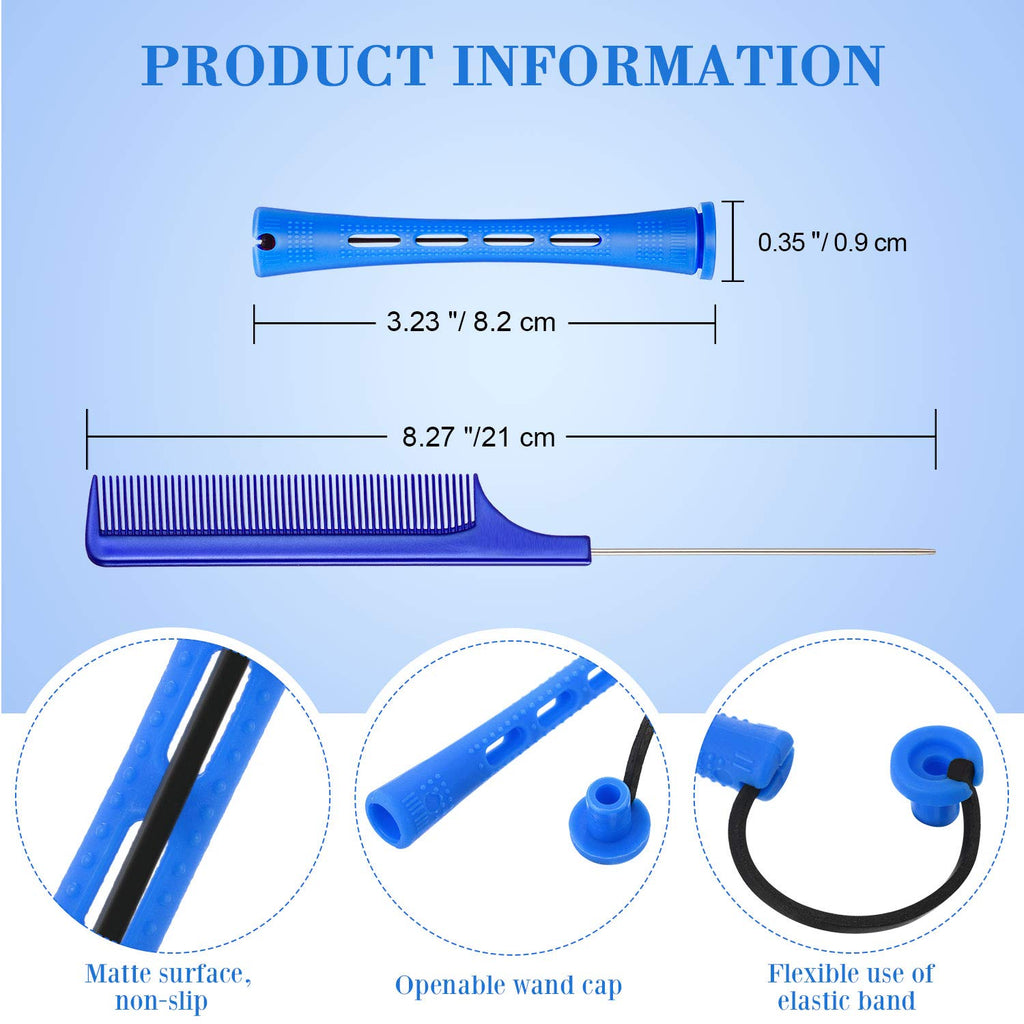 WILLBOND Hair Perm Rods - 96 Pcs Plastic Cold Wave Curlers with 2 Pintail Combs | Heatless Styling Tool (0.35 Inch, Blue)