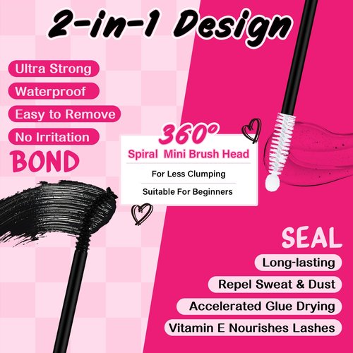 Lash Bond and Seal Cluster Lash Glue & Seal Waterproof Bond and Seal Cluster Lash Glue for DIY Eyelash Extensions Waterproof Strong Hold (5ml+5ml, Black Bond & Clear Seal)