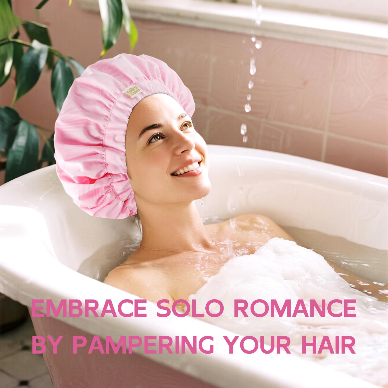 Years Calm Luxury Shower Cap for Women, Color Changing Shower Cap Reusable Waterproof, Flexi Satin Lined, Stylish Hair Cap for Shower, Washable Elastic Band Bath Cap for Long Hair, Braids (Pink)
