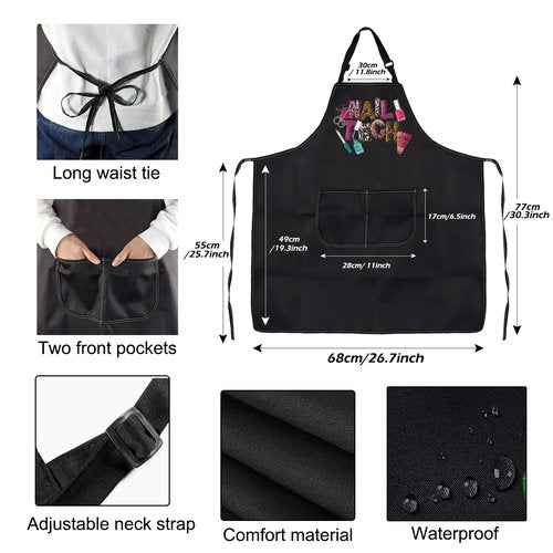 PXTIDY Nail Tech Apron With Pockets Nail Tech Gift Nail Salon Gift Nail Tech Supplies Waterproof Apron Adjustable (NAIL TECH Apron)