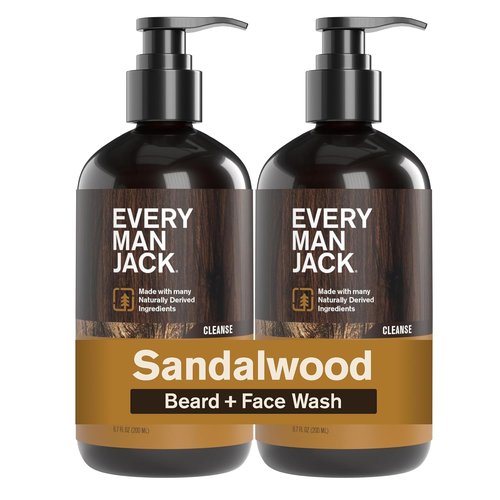 Every Man Jack Sandalwood Beard Wash - Cleanse and Hydrate for a Healthier Beard - 6.7 oz | Naturally Derived Ingredients