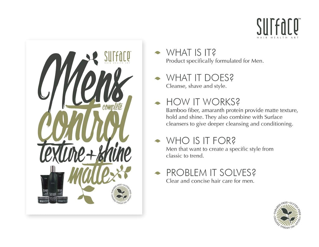 SURFACE Hair Men Styling Mud - Flexible Strong Hold with Flax & Bamboo - 2.25 oz