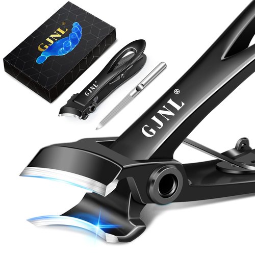 Toenail Clippers for Seniors Toenails, Heavy Duty Nail Clippers for Men Thick Nails with Wide Jaw Opening, Slanted Curved Large Fingernail Clippers, Black