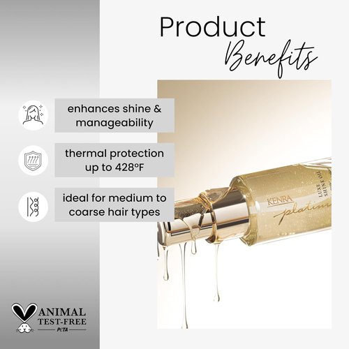 Kenra Professional Platinum Luxe Shine Oil - Gold Enriched Nourishing Elixir for Enhanced Shine & Manageability | Thermal Protection Up to 450°F | Ideal for Medium to Coarse Hair