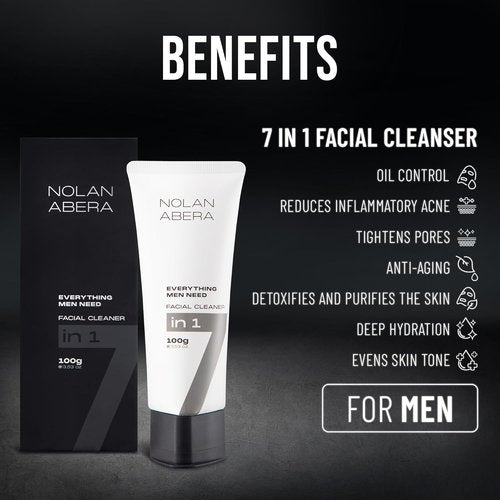 ABERA Nolan Daily Facial Cleanser for Men - Niacinamide & Zinc Oil Control | Pore Purifying Wash, 3.53 oz