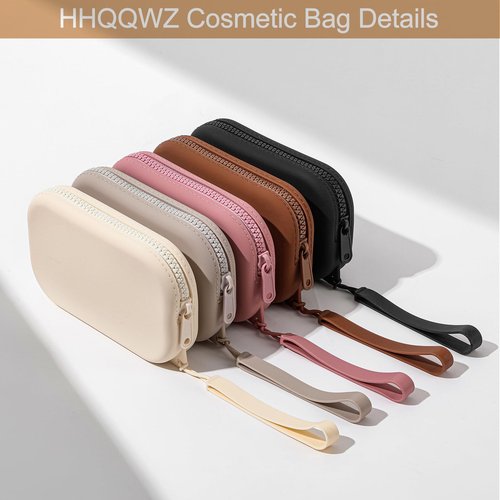 HHQQWZ Portable Silicone Makeup Bag for Women, Small Travel Waterproof Toiletry Cosmetic Bag, Zipper Closure Organizer Makeup Case with Handle (Black)