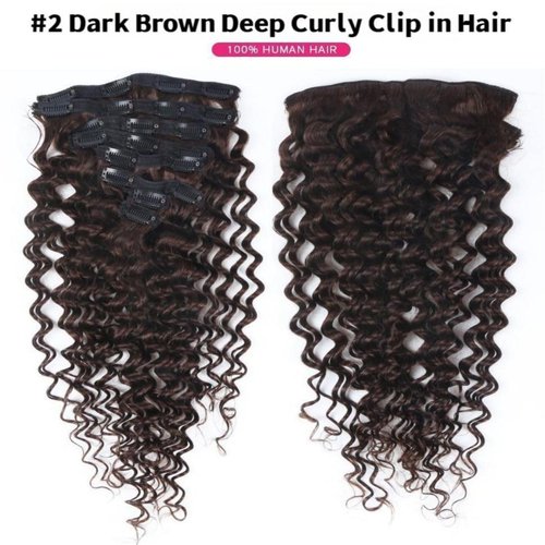 Clip in Hair Extensions Real Human Hair 14 Inch Remy Human Hair Extensions for Women Double Weft Seamless Clip ins Brazilian Deep Wave Curly Human Hair Extensions 8Pcs 100g 20 Clips Dark Brown