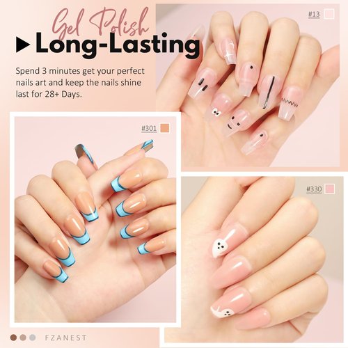FZANEST Gel Nail Polish Jelly Nude Set,Sheer Natural Milky Pink 6 Colors Gel Polish Nail Kit Soak Off LED UV Varnish Nail Art Manicure Kit